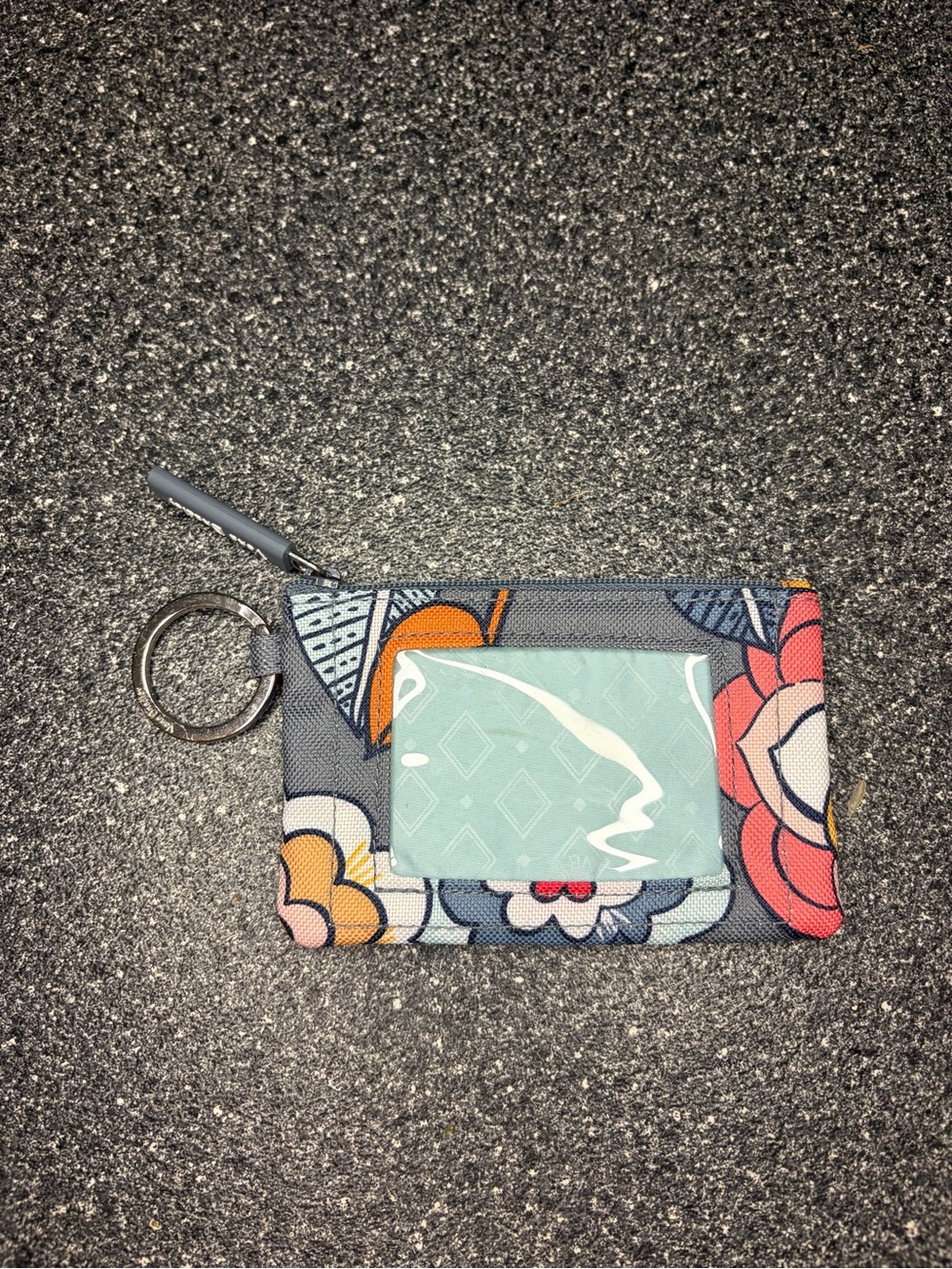 Vera Bradley Floral Keyring ID Wallet in Gray, Pink, Orange, Yellow